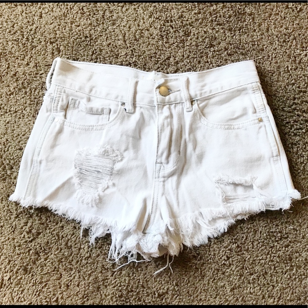 High Rise White denim shorts